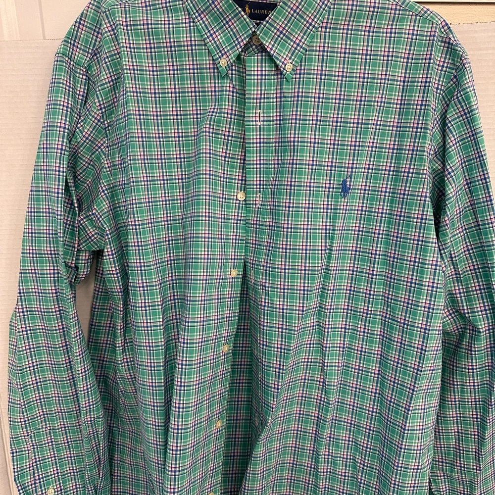 Ralph Lauren Mens plaid Button up XL Green multi plaid NWOT
